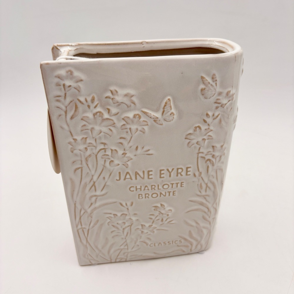 Jane Eyre Charlotte Bronte Classics Ceramic Book Vase Cream Embossed Bibliophile